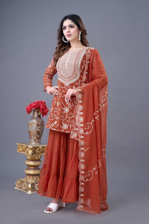 New Real Modelling Designer Party Wear Look Top-Sharara and Dupatta