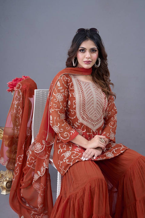 New Real Modelling Designer Party Wear Look Top-Sharara and Dupatta