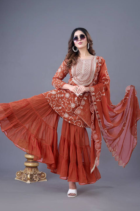 New Real Modelling Designer Party Wear Look Top-Sharara and Dupatta