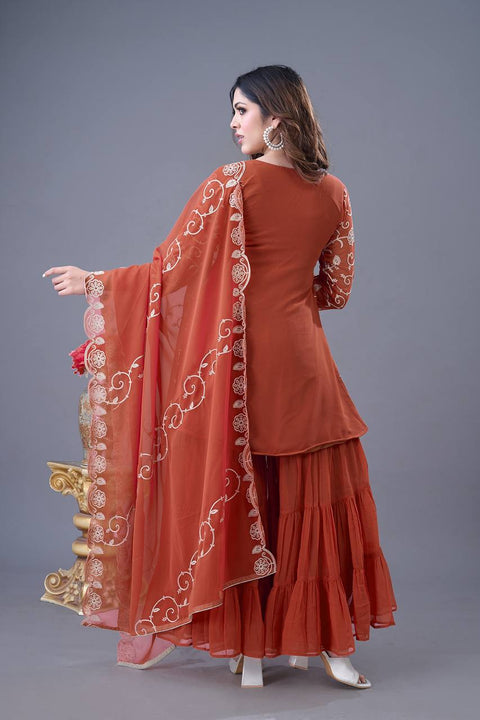 New Real Modelling Designer Party Wear Look Top-Sharara and Dupatta
