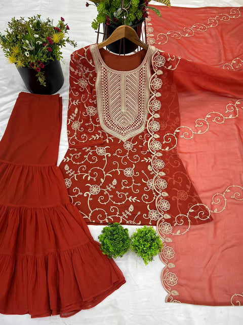 New Real Modelling Designer Party Wear Look Top-Sharara and Dupatta