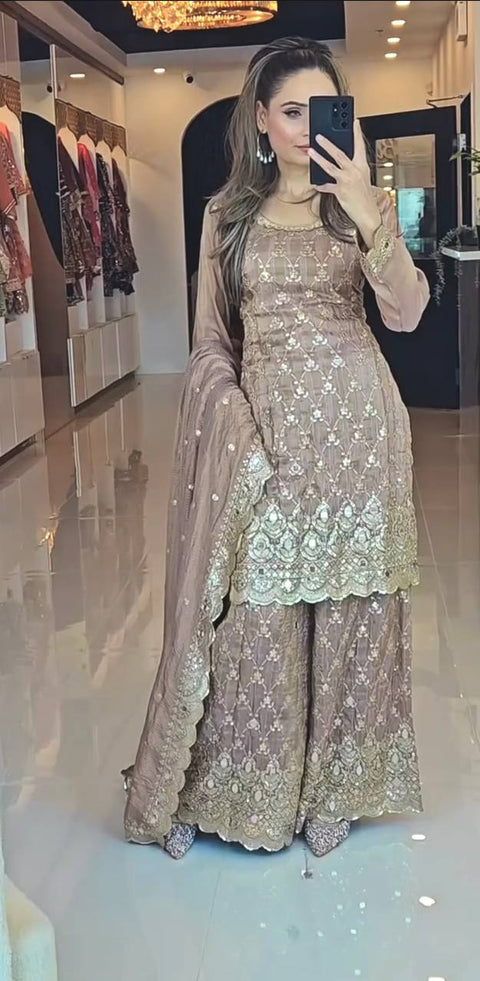 New Designer Party Wear Look Top Sharara ,and Dupatta
