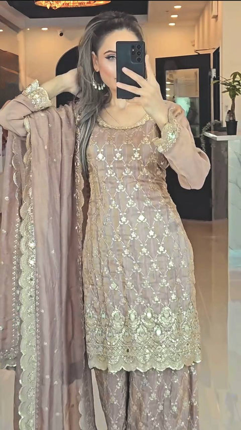 New Designer Party Wear Look Top Sharara ,and Dupatta