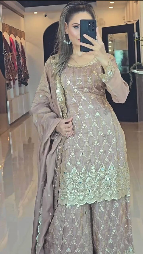 New Designer Party Wear Look Top Sharara ,and Dupatta