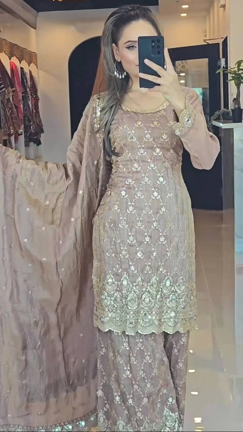 New Designer Party Wear Look Top Sharara ,and Dupatta