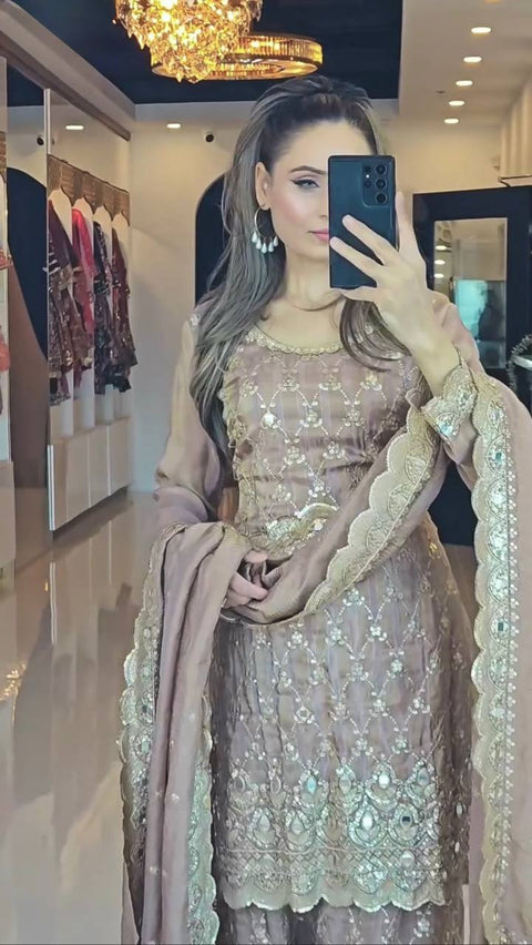New Designer Party Wear Look Top Sharara ,and Dupatta