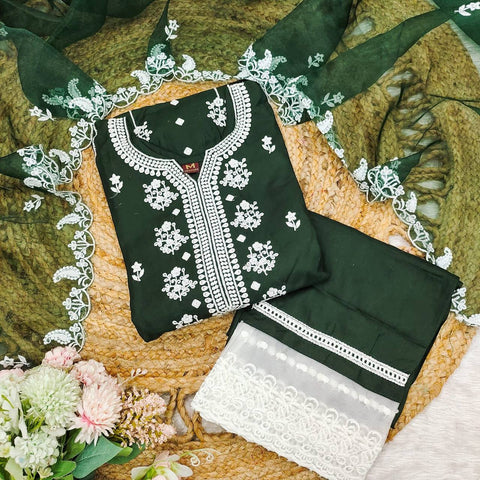 Beautiful Embroidered Kurta, Trouser/Pant & Dupatta Set