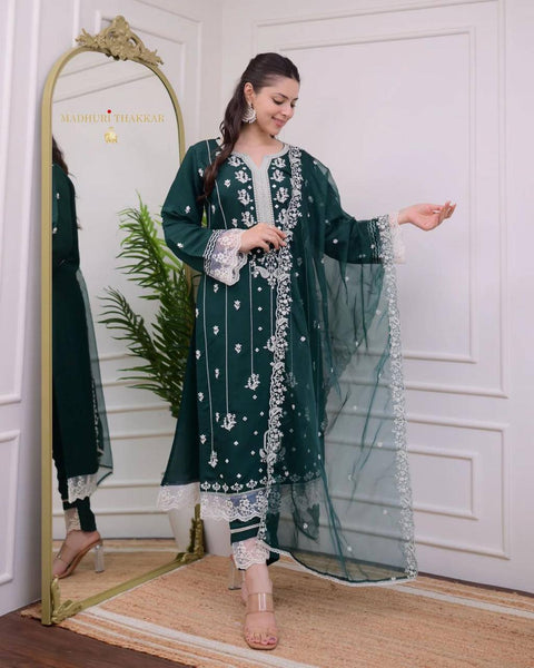 Beautiful Embroidered Kurta, Trouser/Pant & Dupatta Set