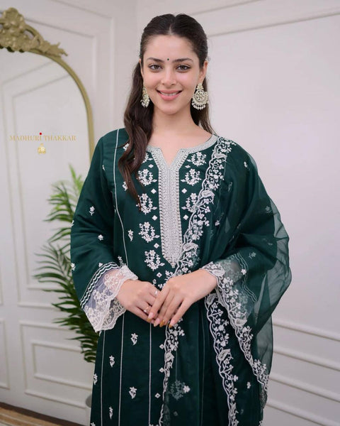 Beautiful Embroidered Kurta, Trouser/Pant & Dupatta Set