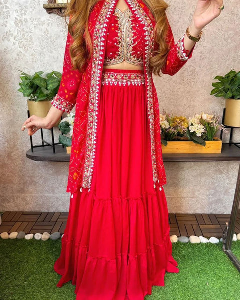 NEW DESIGNED FENCY AND TRENDY EMBROIDERED JARI LAHENGA KOTI