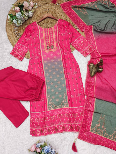 Self Design Printed Kurta Trouser/Pant & Dupatta Set