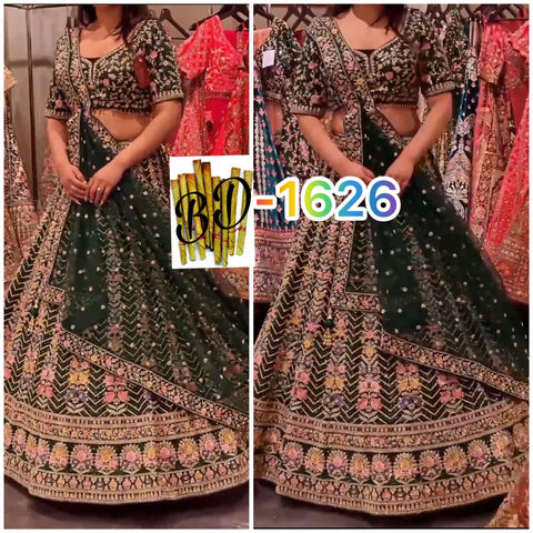 Hand Work Ladies Green Georgette Embroidery Bridal Lehenga Choli