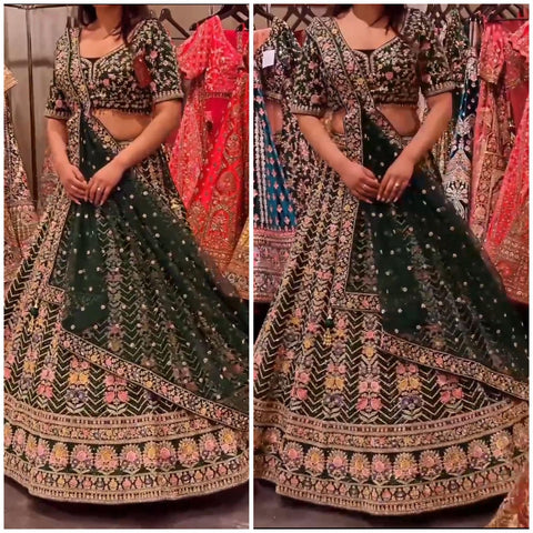 Hand Work Ladies Green Georgette Embroidery Bridal Lehenga Choli