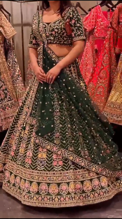 Hand Work Ladies Green Georgette Embroidery Bridal Lehenga Choli