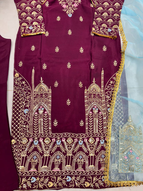 DESIGNER WEAR TOP WITH KOTI SEQUANCE  EMBROIDERED WORK AND PANT WITH DUPATTA