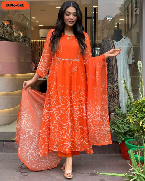 Beutiful  Georgette Embroidery  Top Bottom With Dupatta