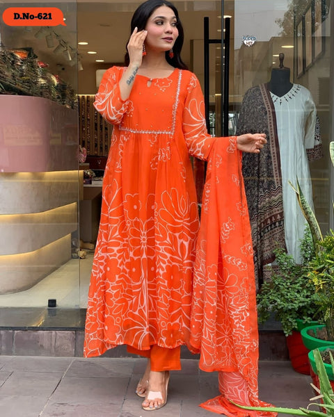 Beutiful  Georgette Embroidery  Top Bottom With Dupatta