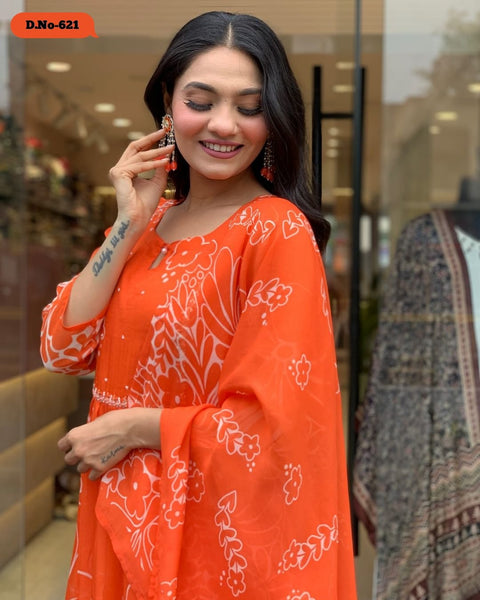 Beutiful  Georgette Embroidery  Top Bottom With Dupatta