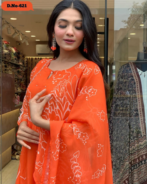 Beutiful  Georgette Embroidery  Top Bottom With Dupatta