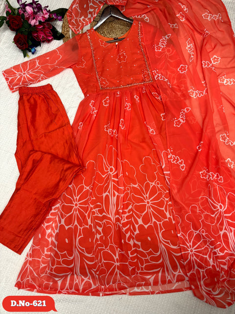 Beutiful  Georgette Embroidery  Top Bottom With Dupatta