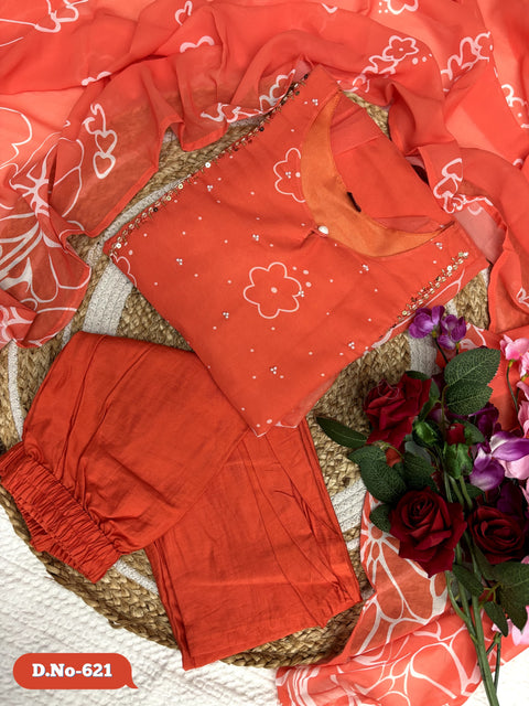 Beutiful  Georgette Embroidery  Top Bottom With Dupatta
