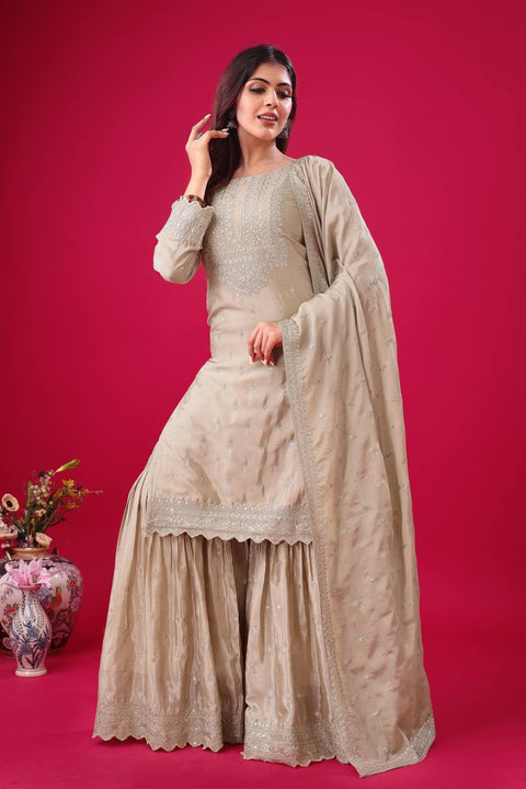 New Designer Party Wear Look Fancy Top-Sharara and  Dupatta