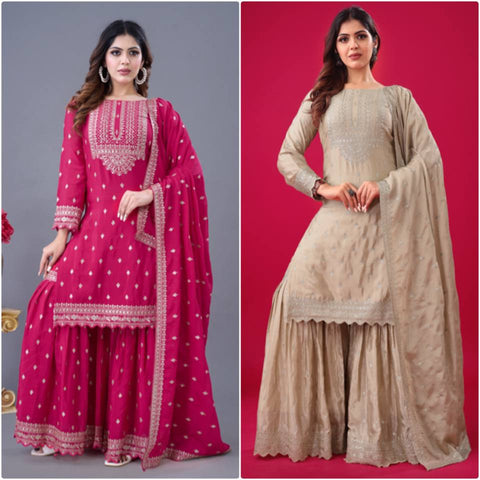 New Designer Party Wear Look Fancy Top-Sharara and  Dupatta