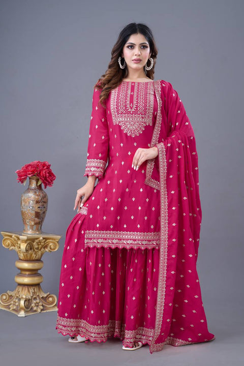 New Designer Party Wear Look Fancy Top-Sharara and  Dupatta