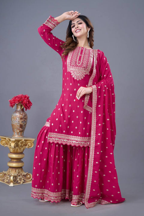 New Designer Party Wear Look Fancy Top-Sharara and  Dupatta