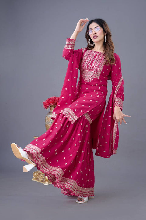 New Designer Party Wear Look Fancy Top-Sharara and  Dupatta