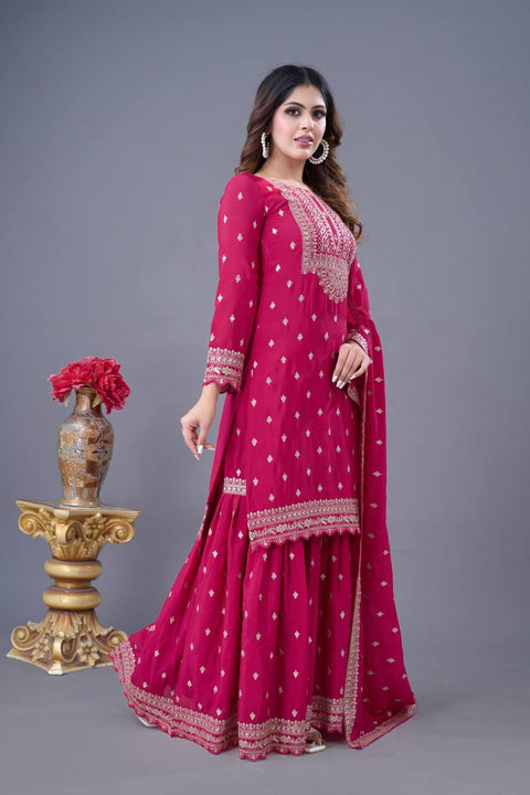 New Designer Party Wear Look Fancy Top-Sharara and  Dupatta