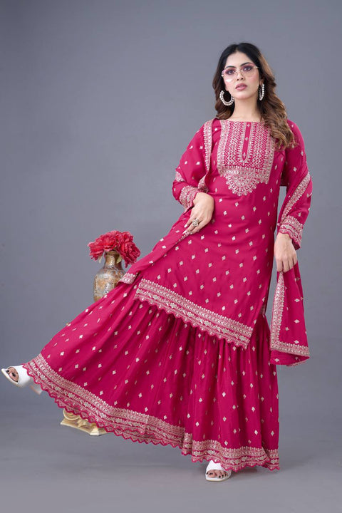 New Designer Party Wear Look Fancy Top-Sharara and  Dupatta
