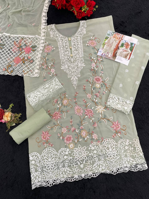Heavy  Fox Georgette  Embroidery Work Pakistani Designer Pant Suits