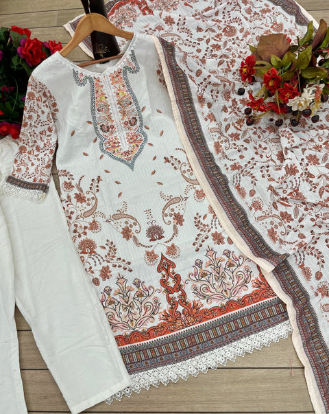 women Printed&Embroidered Kurta and Pant set with Dupatta