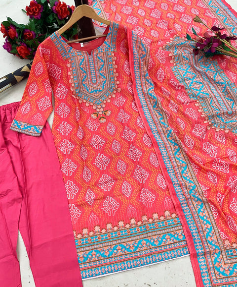 women Printed&Embroidered Kurta and Pant set with Dupatta