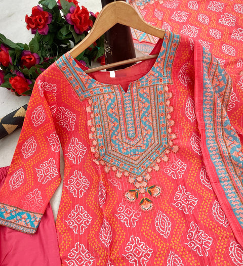 women Printed&Embroidered Kurta and Pant set with Dupatta