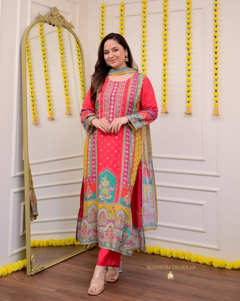 women Printed&Embroidered Kurta and Pant set with Dupatta