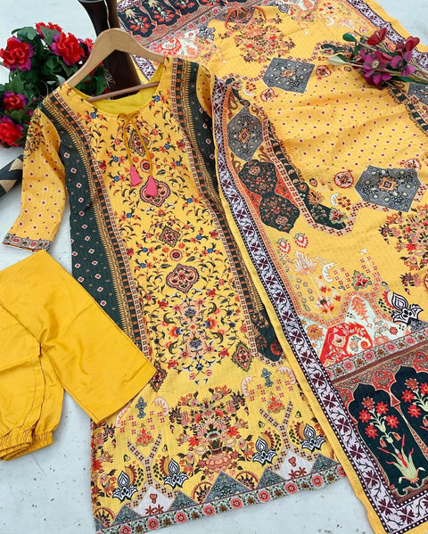 women Printed&Embroidered Kurta and Pant set with Dupatta