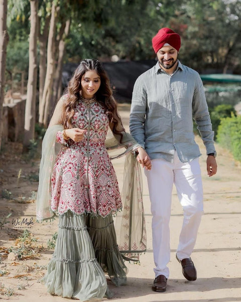 DESIGNER WEDDING PARTY WEAR KURTA SHARARA SUIT WITH DUPATTA