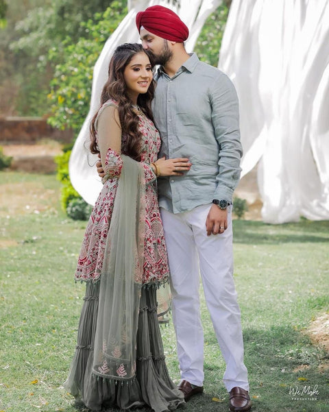 DESIGNER WEDDING PARTY WEAR KURTA SHARARA SUIT WITH DUPATTA