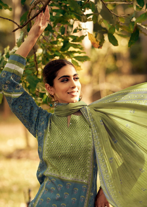 Designer Printed pure jamm cotton Kurta With Pant And Dupatta