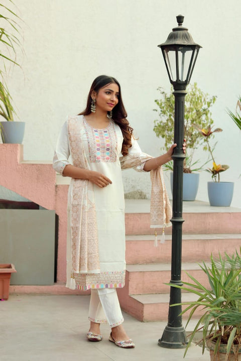 women Heavy Roman Silk fabric  straight kurta trousers with dupatta