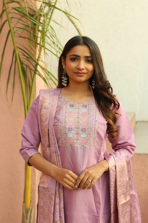women Heavy Roman Silk fabric  straight kurta trousers with dupatta