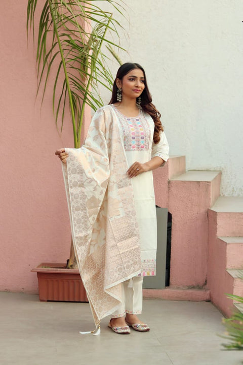 women Heavy Roman Silk fabric  straight kurta trousers with dupatta