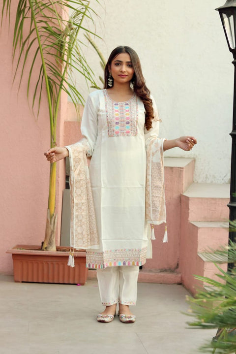 women Heavy Roman Silk fabric  straight kurta trousers with dupatta