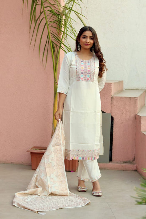 women Heavy Roman Silk fabric  straight kurta trousers with dupatta