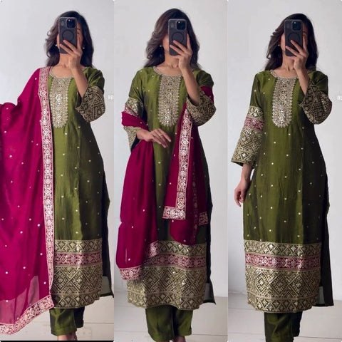 Launching New Đěsigner Party Wear Look Pure Vichitra Silk Top Bottom & Dupatta Set