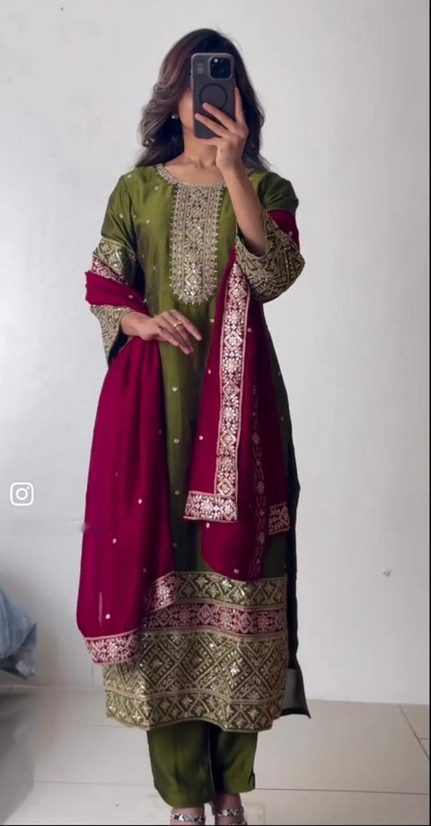 Launching New Đěsigner Party Wear Look Pure Vichitra Silk Top Bottom & Dupatta Set