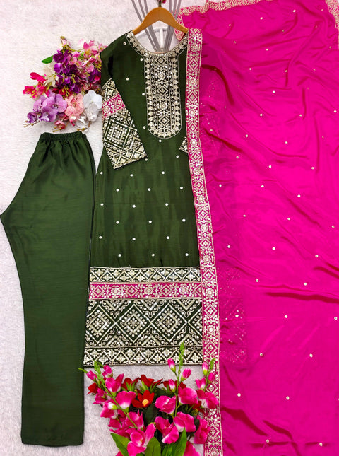 Launching New Đěsigner Party Wear Look Pure Vichitra Silk Top Bottom & Dupatta Set