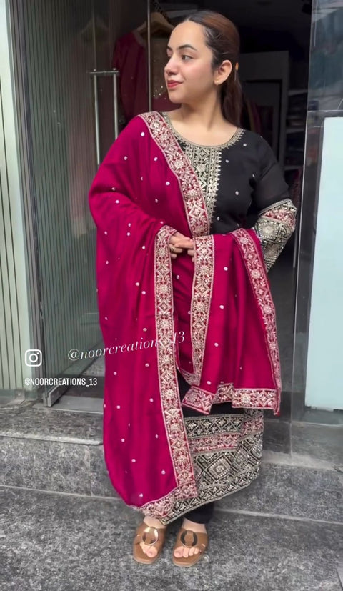 Launching New Đěsigner Party Wear Look Pure Vichitra Silk Top Bottom & Dupatta Set